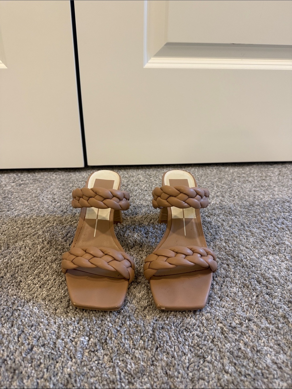 Dolce Vita Braided Double-Strap Heeled Mules in Tan